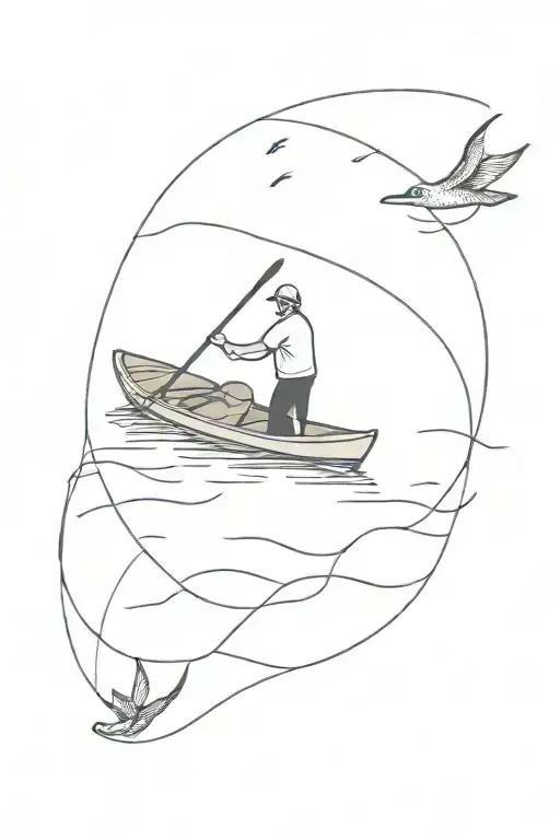 Two People Kayaking And Fishing Rod