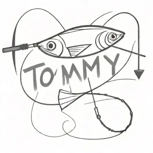 A Fishing Pole With The Name Tommy Beside It