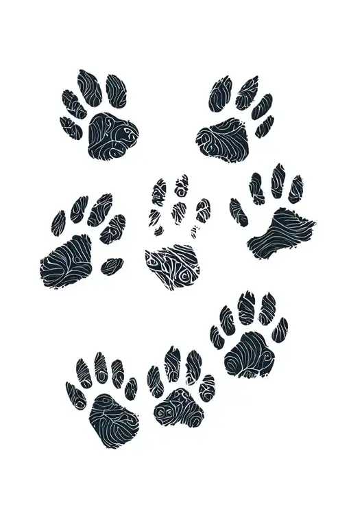 Different Species Pawprints Linework