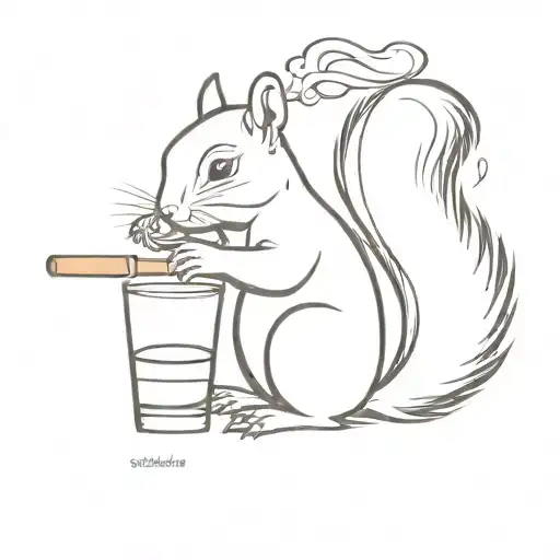 Squirrel Drinking Bourbon With Book And Cigar Smoke