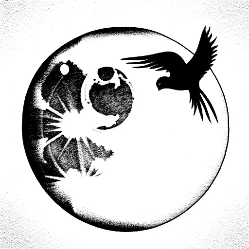 Birds Flying Over Moon