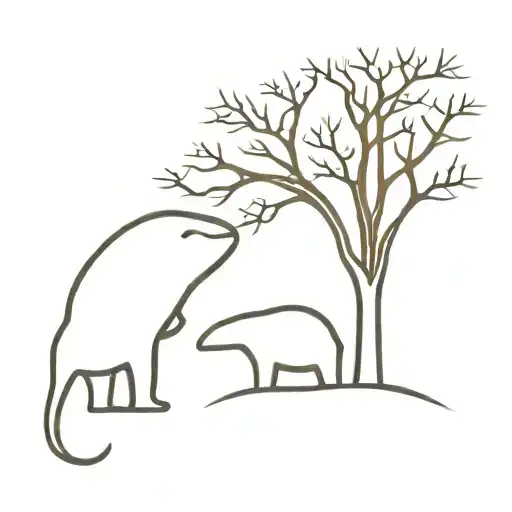 A Minimalist Baobab Tree Silhouette With A Turtle
