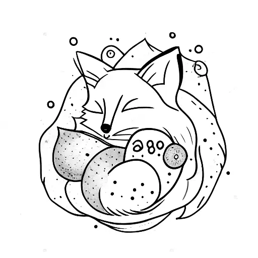 A Cute Sleeping Fox Curled Up In A Ball