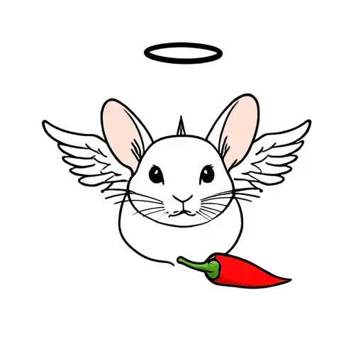 Chinchilla Head With Halo And Angel Wings And A Small Chilli Pepper Without Facial Features