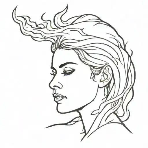 Woman's Head On Fire Flames