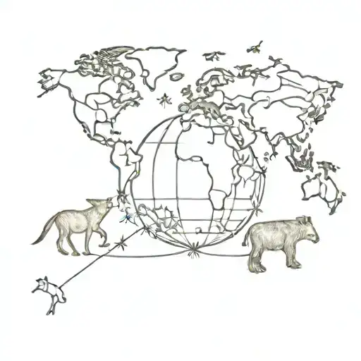 A Minimalist Outline Of A Globe With Various Animals Scattered Around It
