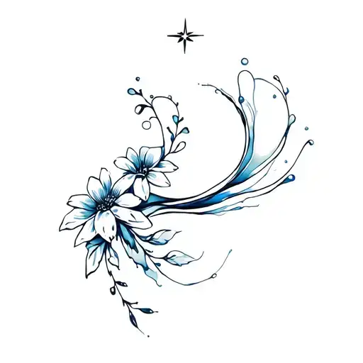 A Central Ramirezi Of Flowers Fluid Wave A Small Star Above