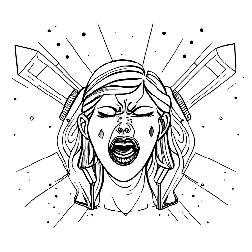 Powerful Warrior Woman In Profile Screaming With Her Head Raised To The Sky