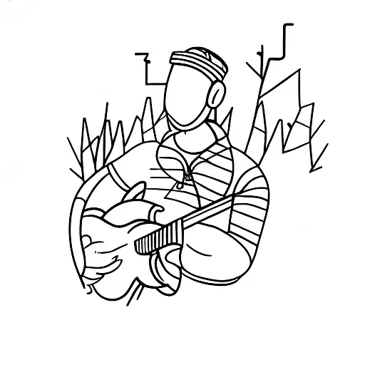 Person Sitting In Pine Tree Playing Electric Guitar