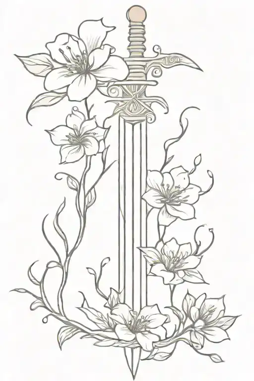 Root Going Vertical Sword With Flowers