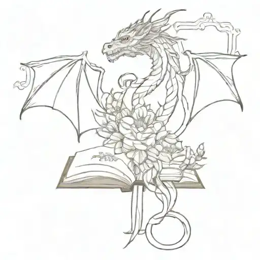 Fantasy Book Open With Flowers Growing Dragon