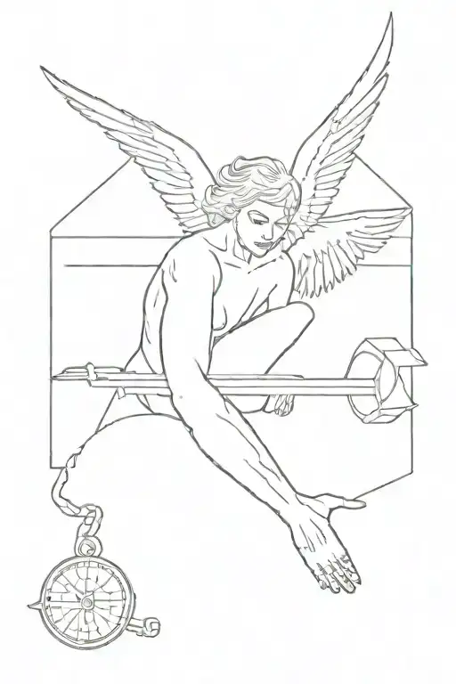 Arm Tattoo With Some Lines And A Fallen Angel And Add Some Items