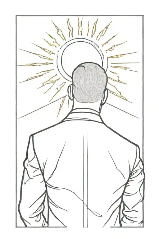 Back Of Man In Suit Looking Down At Sun In Hands