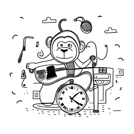 A Monkey Playing A Guitar Surrounded By Clock Gears