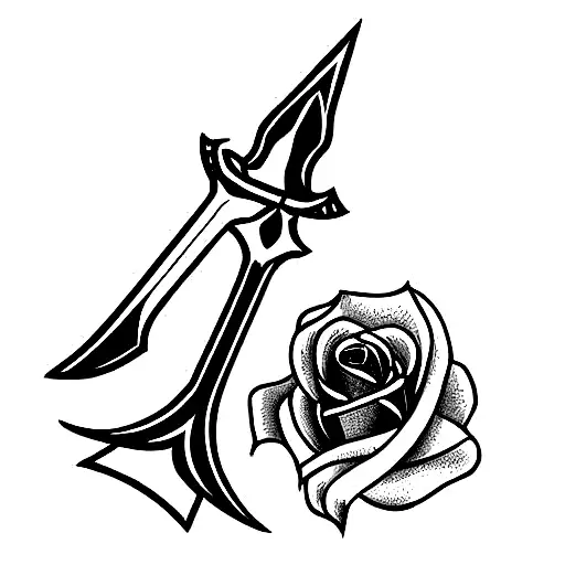 Full Sword With Roses Around The Blade Of The Swords