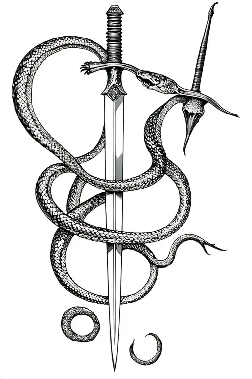 Snake Wrapped Around Dagger On Forearm