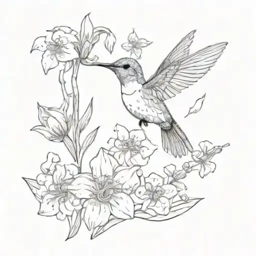 Humming Bird With Forget Me Nots And Daffodils