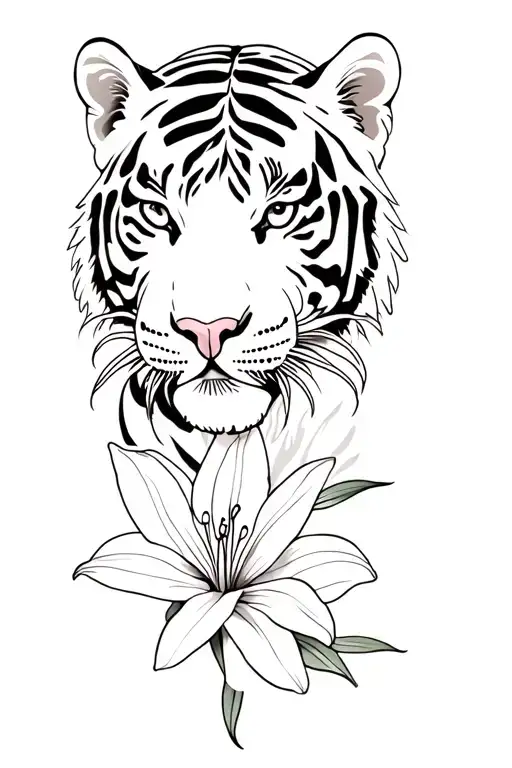 Tiger Animal And Lily Flower