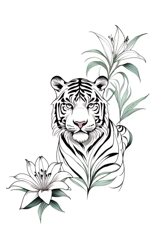 Tiger Animal And Lily Flower