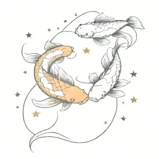 Two Koi Fish Swimming In Opposite Directions And Stars Around