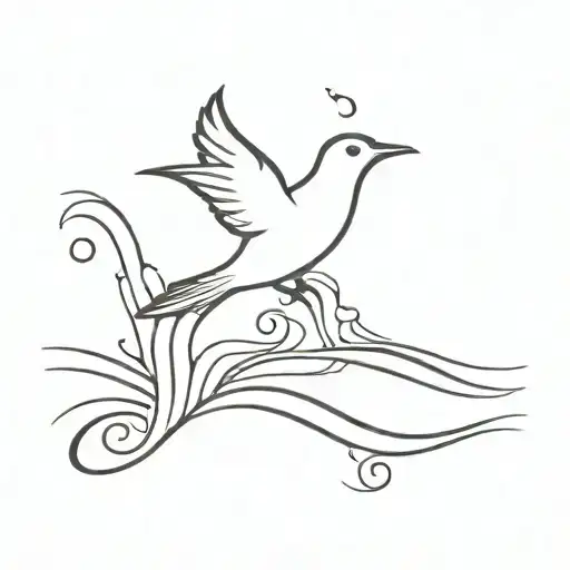 Flying Thrush Bird Over Waves Flowing