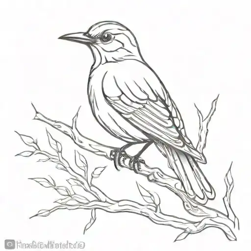 Flying Thrush Bird As A Wood Carving Design
