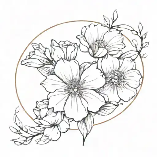 Flower Bouquet Fine Line Drawing