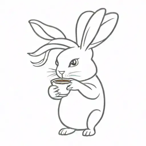 Rabbit Smoking A Cigarette And Drinking Coffee