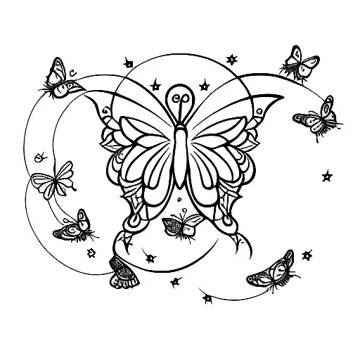 Cresent Moon With Butterflies