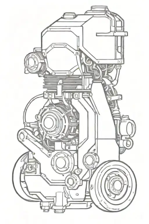 Engineering And Car Engine With Sketch Style Design