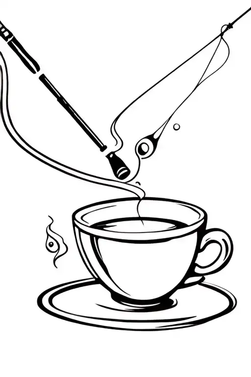 Coffee Cup And Fishing Pole Intertwined