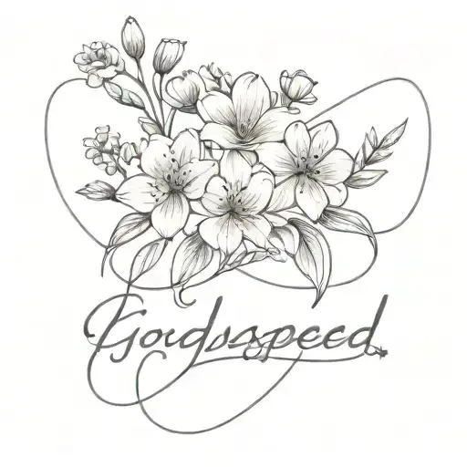 A Delicate Bouquet Of Dainty Flowers Intertwined With The Word 'Godspeed'