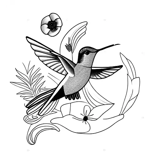 Hummingbird With Poppy Flower