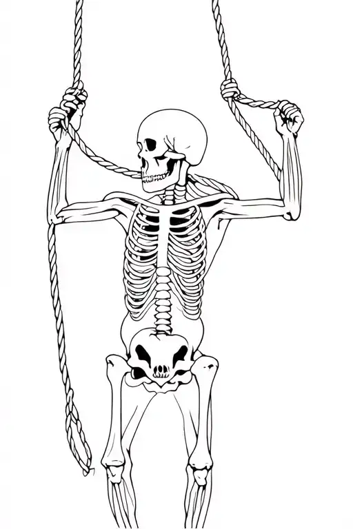 Skeloton Being Hung With A Noose Around His Neck At The Gallows Full Body