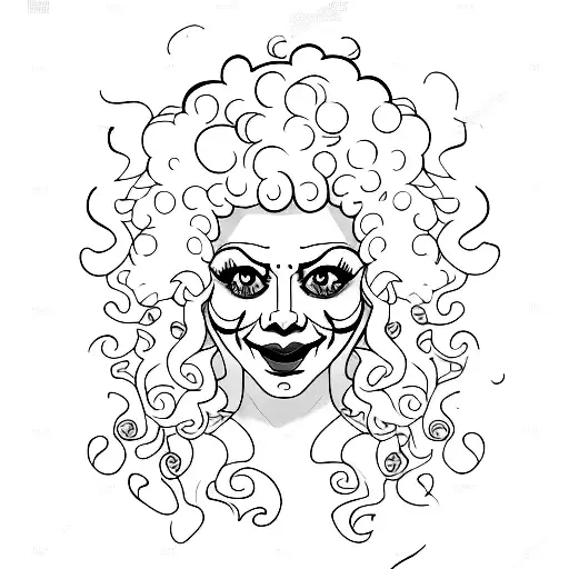 A Pretty Curly Haired Female Clown With Poker Face