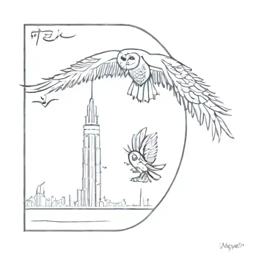 Burj Al Arab And Owl Flying