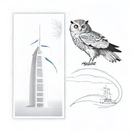 Burj Al Arab And Owl Flying