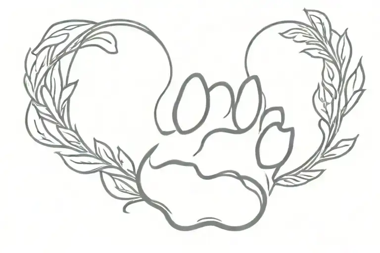 Dog Paw Print Outline With Wreath Coming From Bottom And Going Half Way Up Around The Paw