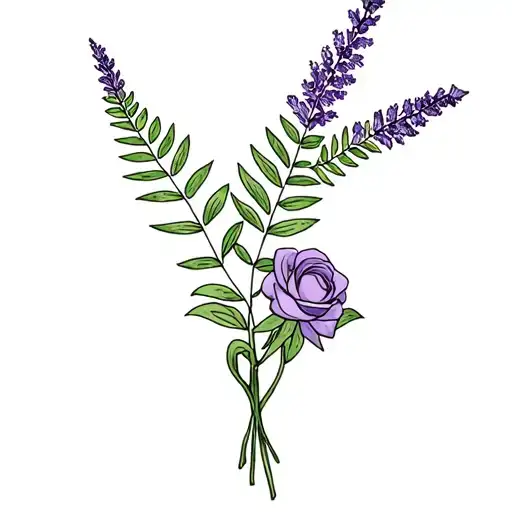 New Zealand Fern With 1 Small Rose & Lavender Tied With Infinity Knot
