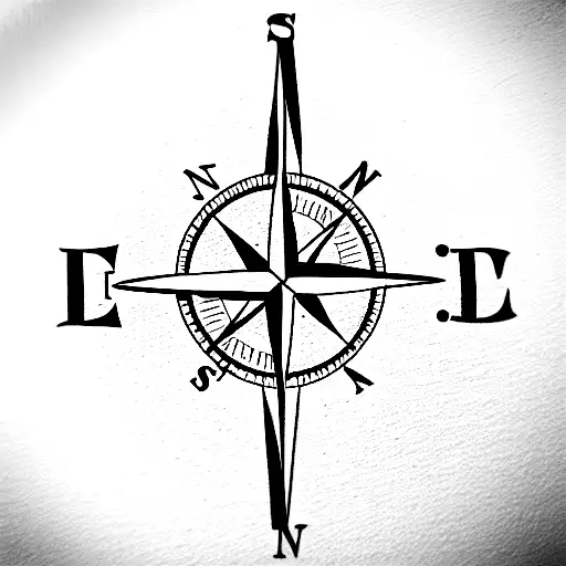 Compass With Mountain Forest Desert Mountain Lake Initials N E T A