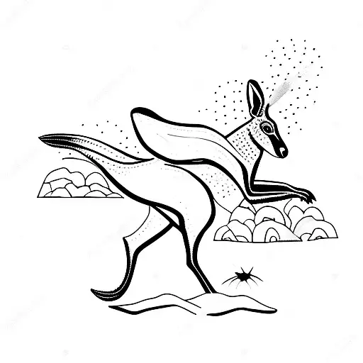 A Kangaroo Hopping Through The Australian Outback With A Beach In The Distance