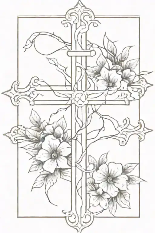 Cross Surrounded By Flowers With Crown Of Thorns