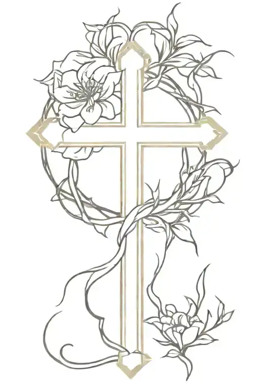 Cross With Flowers With Crown Of Thorns