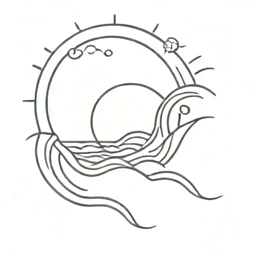 Sea Waves And Sun Symbol