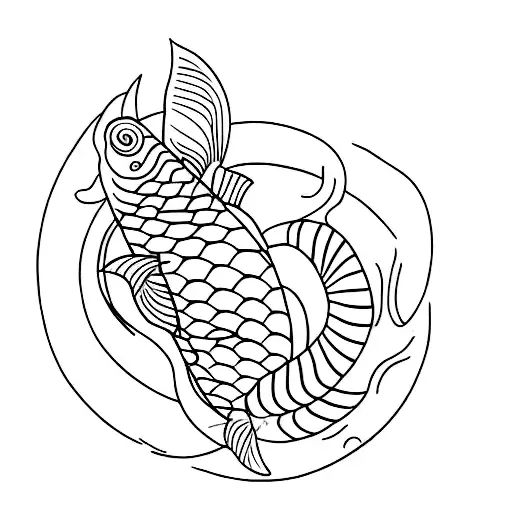 Fine Line Koi Fish With No Color And Little Shading