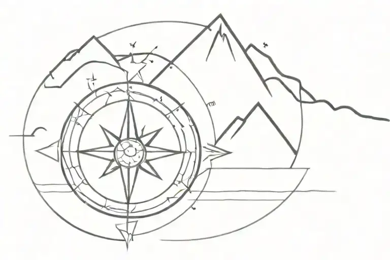 Mountain And Compass Rose