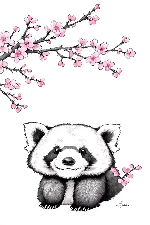 Red Panda Surrounded By Cherry Blossoms