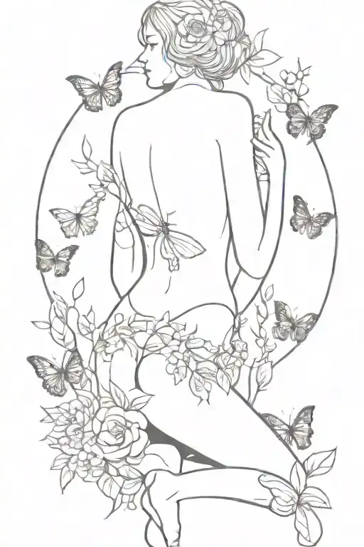 Flowers And Butterflies Surrounding Abstract Female Body