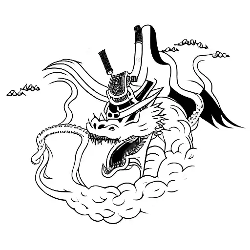 Un Samurai Canzando Un Dragon