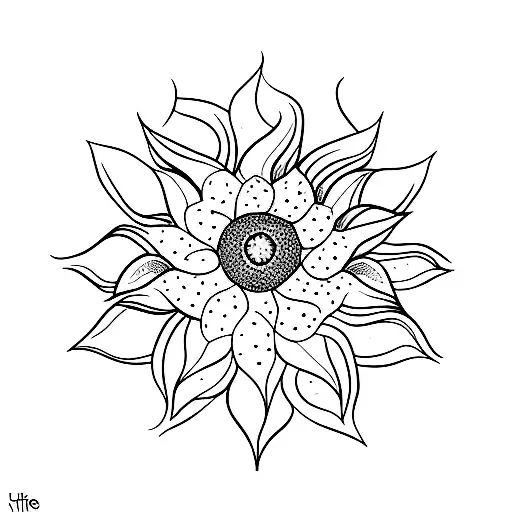 A Minimalist Tattoo Design Of A Sunflower With Stars In The Background